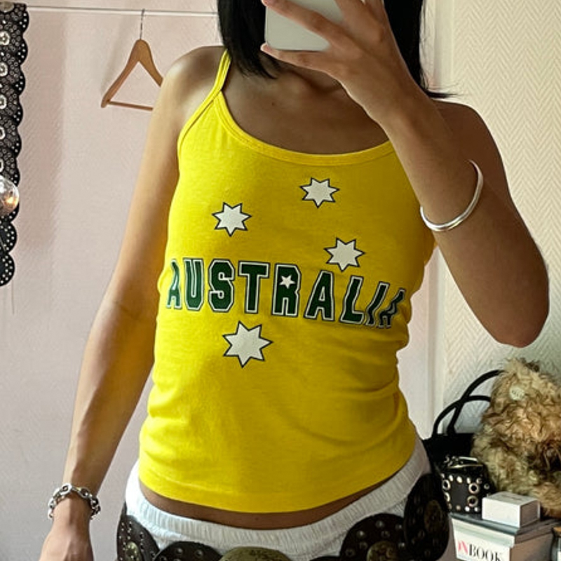 Yellow Printed Y2k Clothes Vin - Baby Yellow Clothing Women 评论和价格